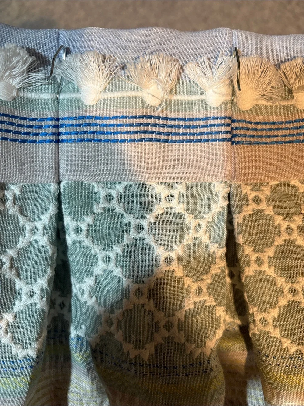 Custom Striped Geometric Blue Green Window Curtain Panels-2Sets